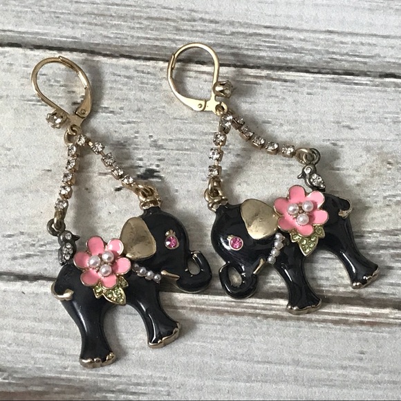 Betsey Johnson Jewelry - Betsey Johnson Black enamel elephant earrings